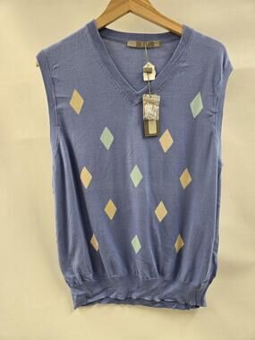 Raffi Sweater Vest Mens XL Blue Marine V Neck Diamond Argyle Pullover HZB31201